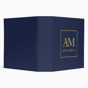 Blue Gold Colours Monogram Initial Letters Name Binder