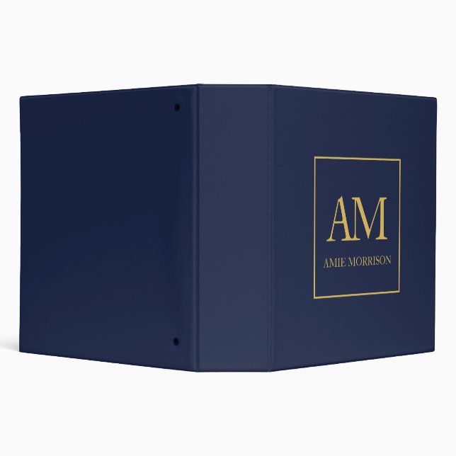 Blue Gold Colours Monogram Initial Letters Name Binder (Background)