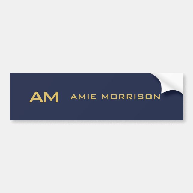 Blue Gold Colours Monogram Initial Letters Name Bumper Sticker (Front)