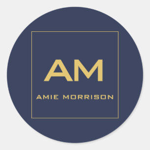 Blue Gold Colours Monogram Initial Letters Name Classic Round Sticker