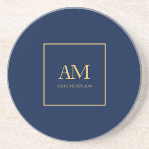 Blue Gold Colours Monogram Initial Letters Name Coaster