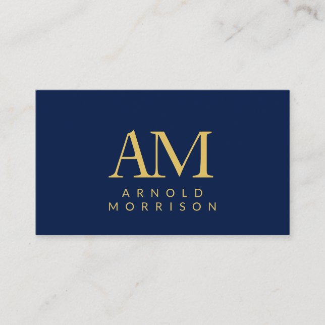 Blue Gold Colours Monogram Initial Letters Name Enclosure Card (Front)