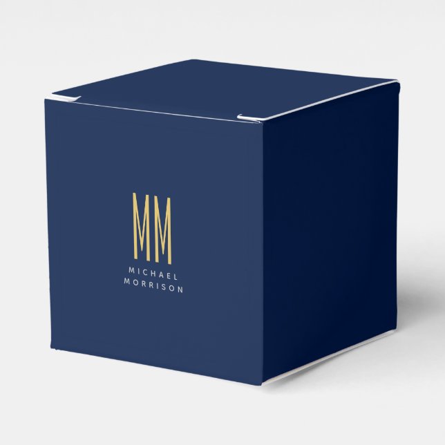 Blue Gold Colours Monogram Initial Letters Name Favor Box (Front Side)