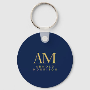 Blue Gold Colours Monogram Initial Letters Name Keychain