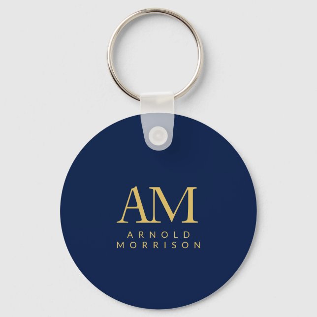 Blue Gold Colours Monogram Initial Letters Name Keychain (Front)