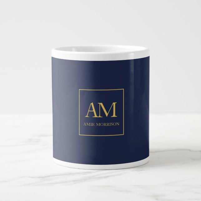 Blue Gold Colours Monogram Initial Letters Name Large Coffee Mug (Front)
