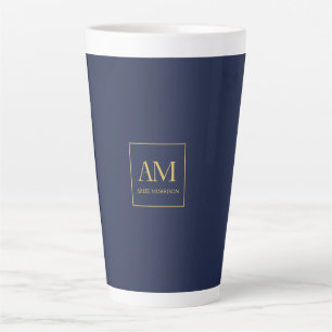Blue Gold Colours Monogram Initial Letters Name Latte Mug