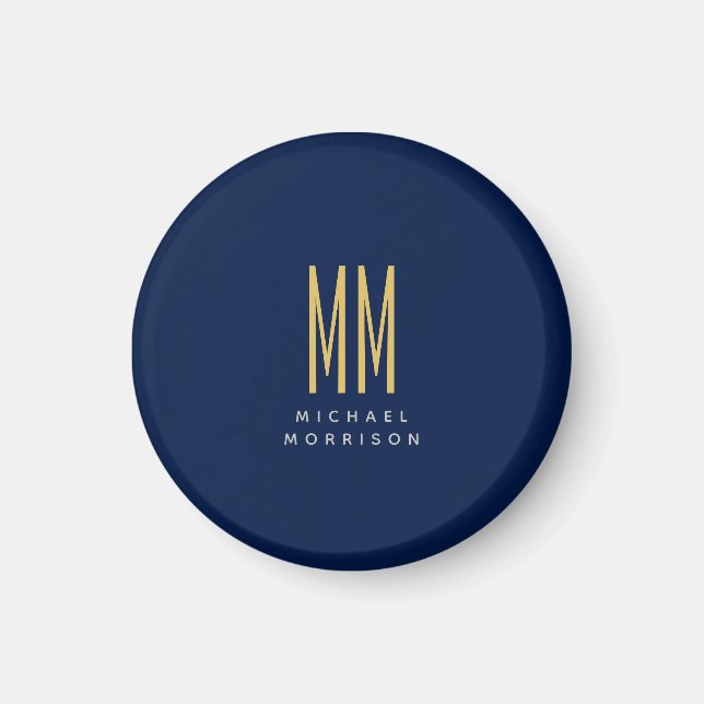 Blue Gold Colours Monogram Initial Letters Name Magnet (Front)