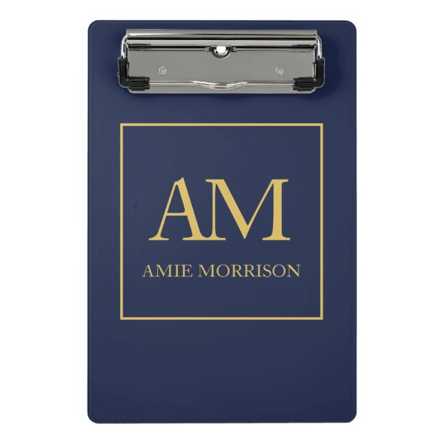 Blue Gold Colours Monogram Initial Letters Name Mini Clipboard (Front)