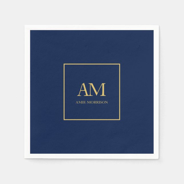 Blue Gold Colours Monogram Initial Letters Name Napkin (Front)
