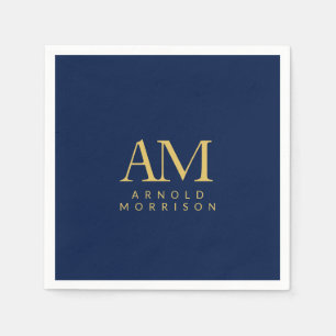Blue Gold Colours Monogram Initial Letters Name Napkin