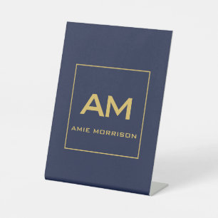 Blue Gold Colours Monogram Initial Letters Name Pedestal Sign