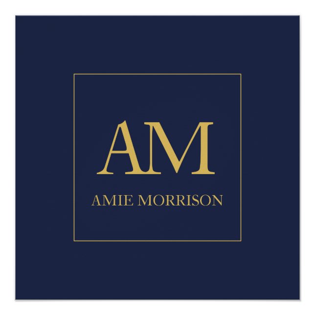 Blue Gold Colours Monogram Initial Letters Name Poster (Front)
