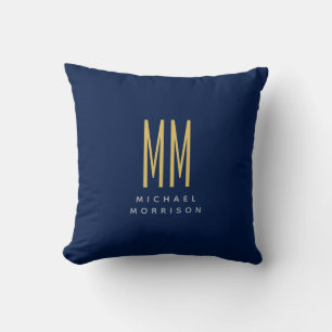 Blue Gold Colours Monogram Initial Letters Name Throw Pillow