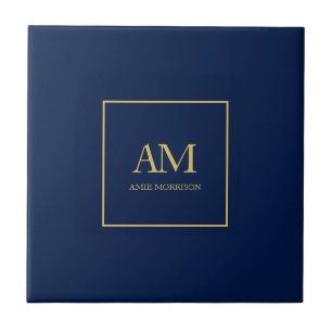 Blue Gold Colours Monogram Initial Letters Name Tile