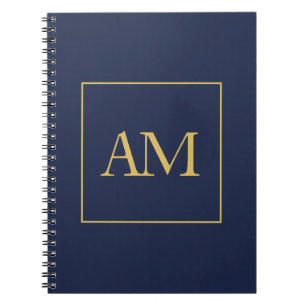 Blue Gold Colours Monogram Initial Letters Notebook