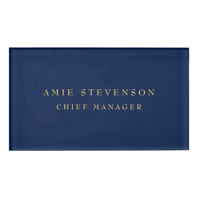 Blue Gold Colours Professional Classical Plain Name Tag (Front)