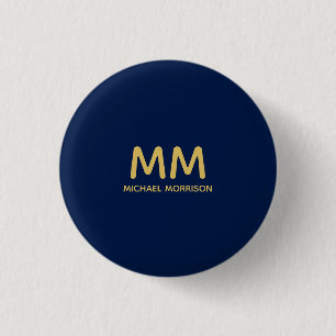 Blue Gold Colours Professional Initial Letters Nam 1 Inch Round Button