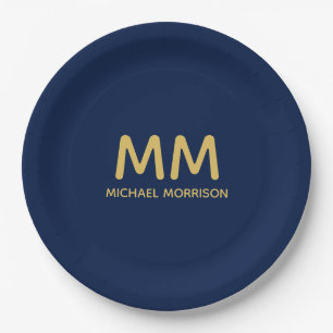 Blue Gold Colours Professional Initial Letters Nam Paper Plate