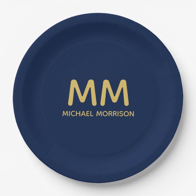 Blue Gold Colours Professional Initial Letters Nam Paper Plate (Front)