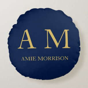 Blue Gold Colours Professional Initial Letters Nam Round Pillow