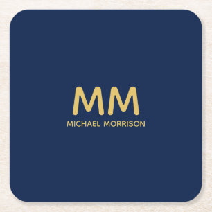 Blue Gold Colours Professional Initial Letters Nam Square Paper Coaster