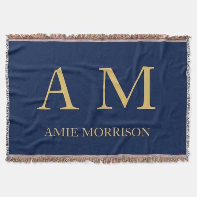 Blue Gold Colours Professional Initial Letters Nam Throw Blanket (Front)