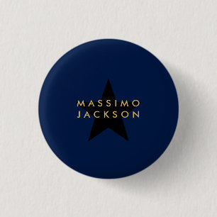 Blue Gold Colours Professional Trendy Black Star 1 Inch Round Button