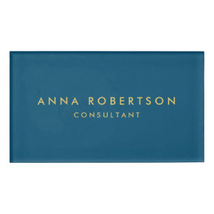 Blue Gold Colours Professional Trendy Minimalist Name Tag