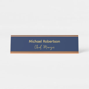 Blue Gold Colours Professional Trendy Modern Plain Desk Name Plate