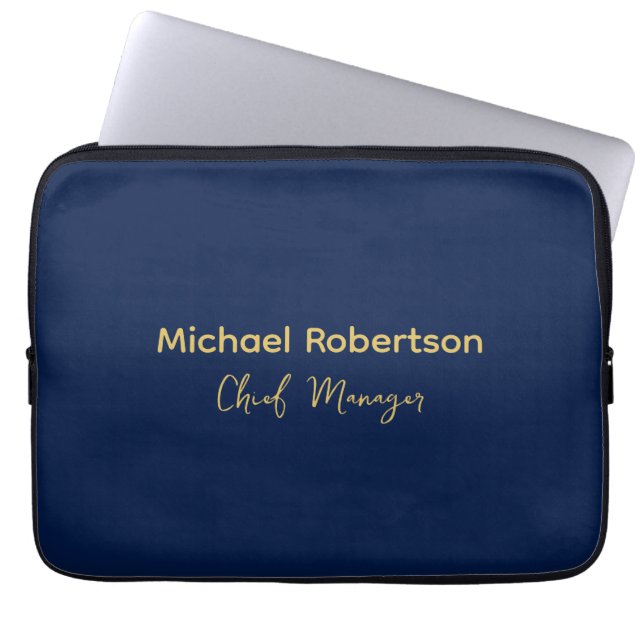 Blue Gold Colours Professional Trendy Modern Plain Laptop Sleeve (Front)