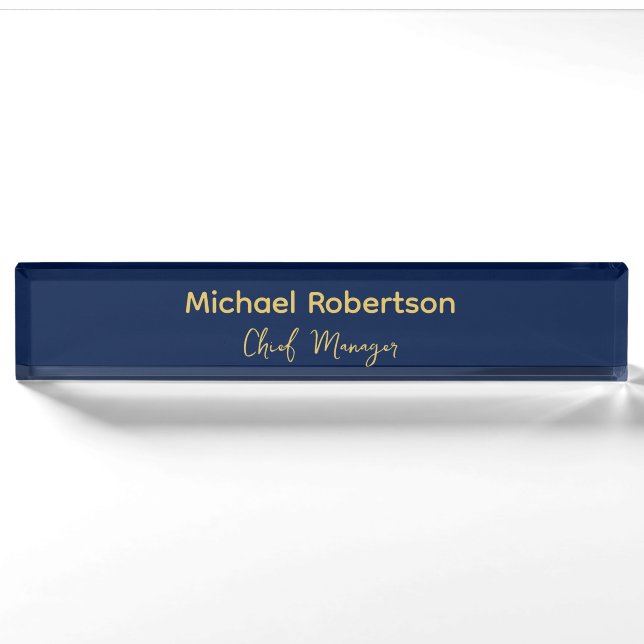 Blue Gold Colours Professional Trendy Modern Plain Nameplate (Front)
