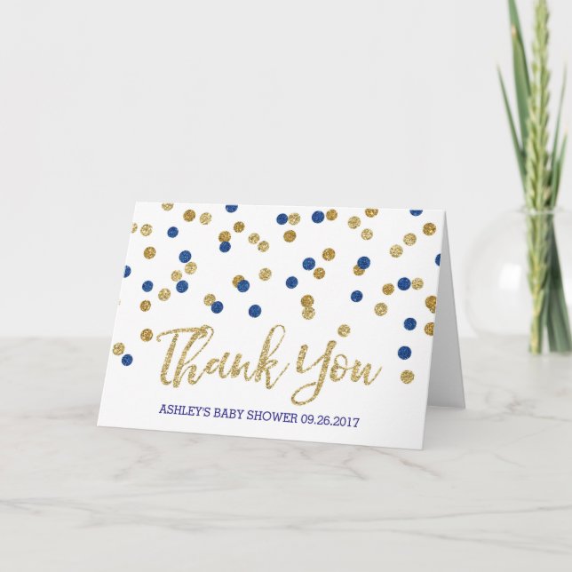 Blue Gold Confetti Baby Shower Thank You (Front)