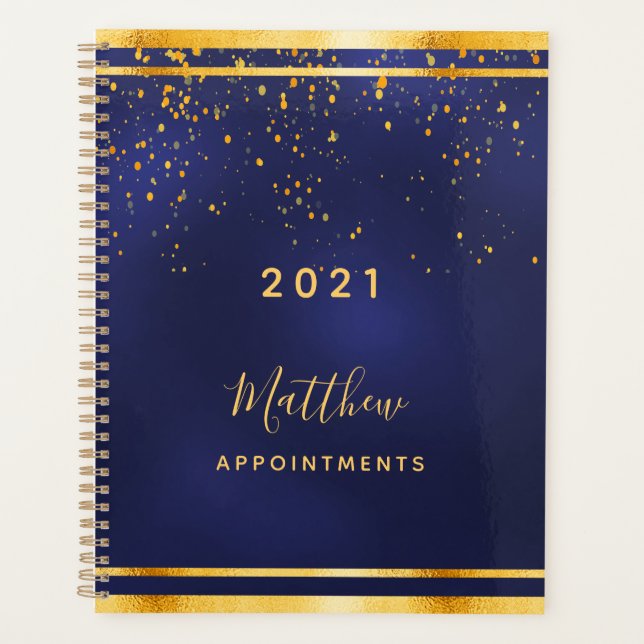 Blue gold confetti business appointments planner (Front)