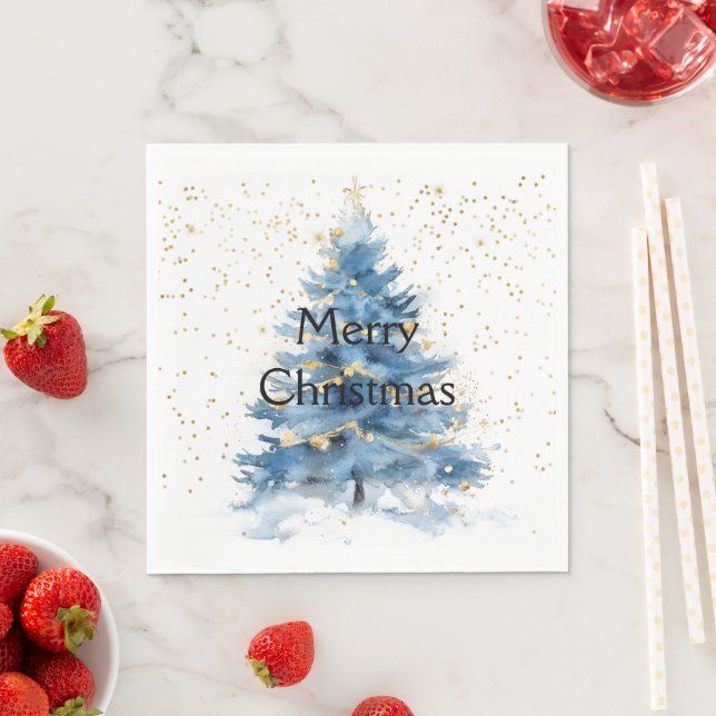 Blue Gold Confetti Christmas Tree Napkin (Insitu)