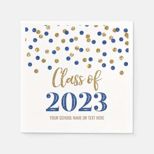 Blue Gold Confetti Class of 2023  Napkin (Front)