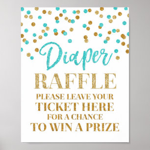 Blue Gold Confetti Diaper Raffle Baby Shower Poster