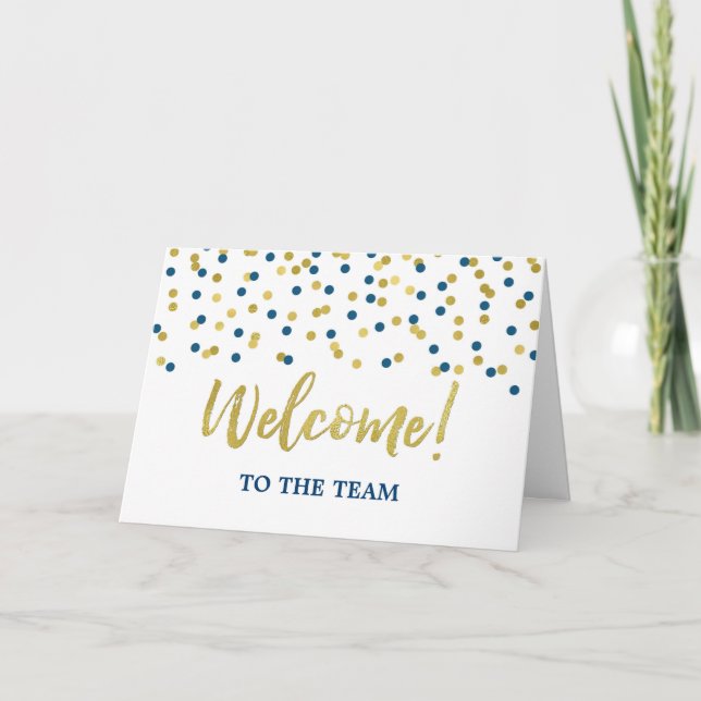 Blue Gold Confetti Employee Welcome to the Team Card (Front)