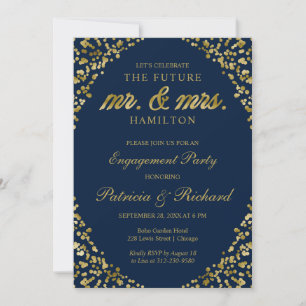 Blue Gold Confetti Engagement Party Invitation