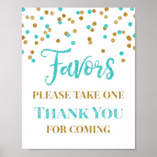 Blue Gold Confetti Favours Baby Shower Sign