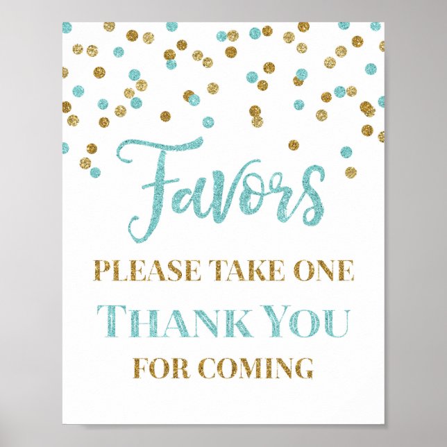 Blue Gold Confetti Favours Baby Shower Sign (Front)