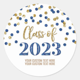Blue Gold Confetti Graduation 2023  Classic Round Sticker