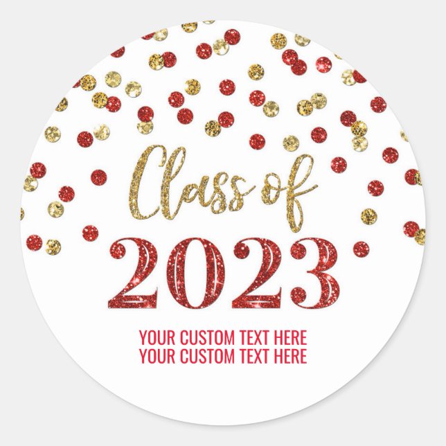 Blue Gold Confetti Graduation 2023 Classic Round Sticker (Front)