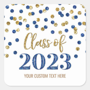 Blue Gold Confetti Graduation 2023  Square Sticker