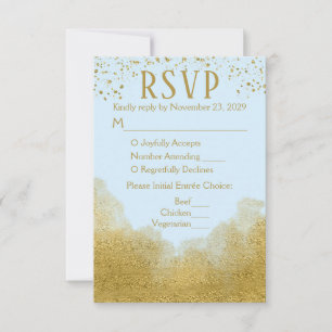 Blue Gold Confetti RSVP Wedding Response Meal Menu