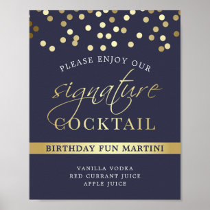 Blue & Gold Confetti Signature Cocktail Sign