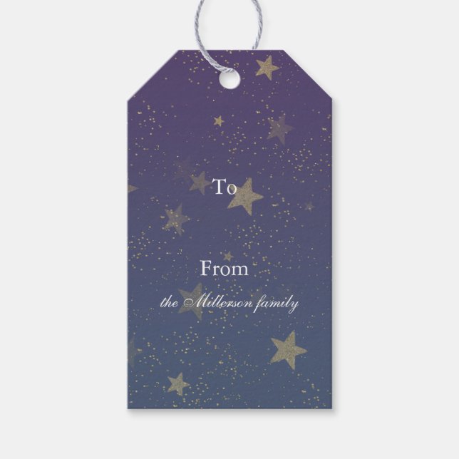 Blue Gold Confetti Stars Gift Tags (Front)