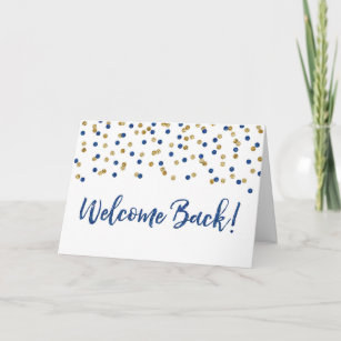 Blue Gold Confetti Welcome Back Card