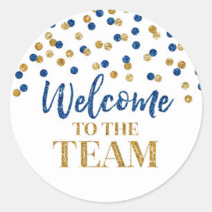 Blue Gold Confetti Welcome to the Team  Classic Round Sticker