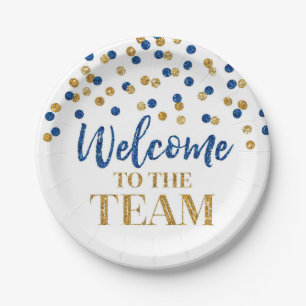 Blue Gold Confetti Welcome to the Team  Paper Plate